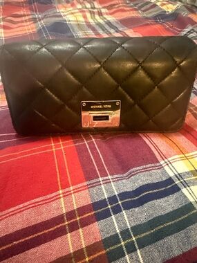 Michael Kors Black Quilted Leather Wallet with Gold Turn-Lock